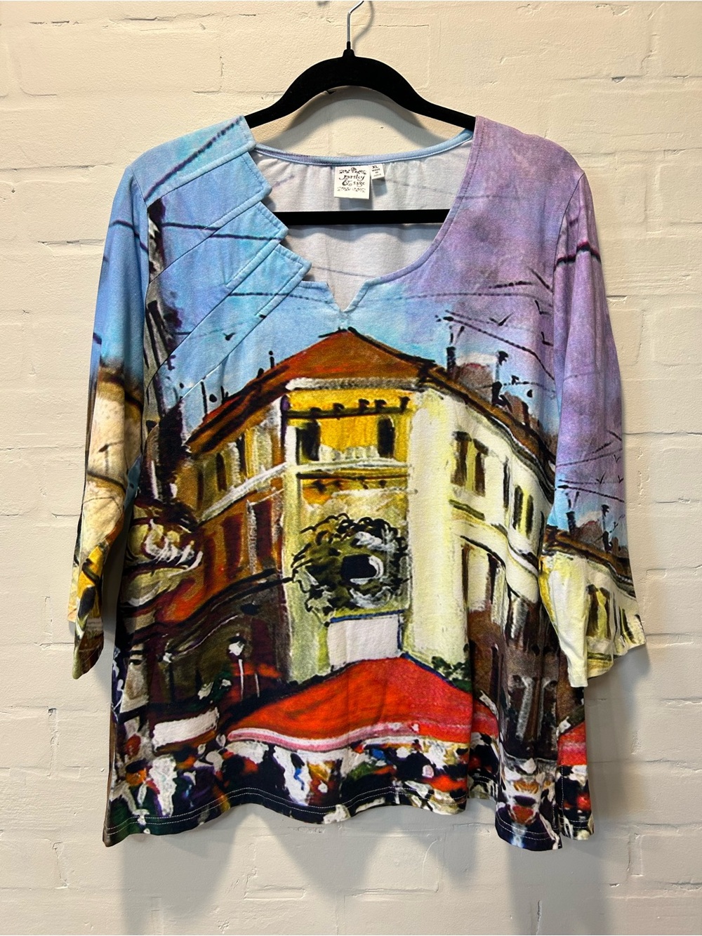 Parsley & Sage Venice Impressionist Tunic Top XL Asymmetric Layered Art To Wear